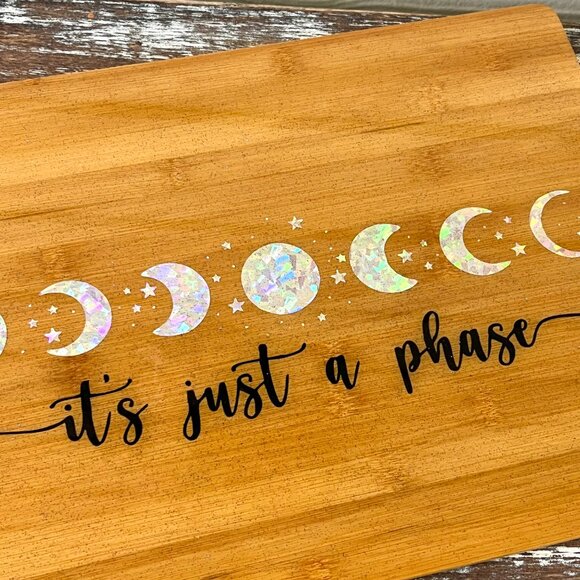 Moon "It's Just a Phase" Glitter Cutting Board Resin Wood Cutting Board Kitchen - Picture 6 of 8